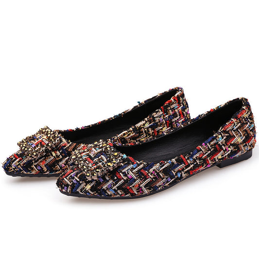 Aurelia - Ballerines à Bout Pointu avec Boucle Carrée et Strass – Élégance et Confort au Quotidien