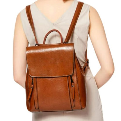 Sac à dos en cuir de luxe pour femme, élégance intemporelle - Marron